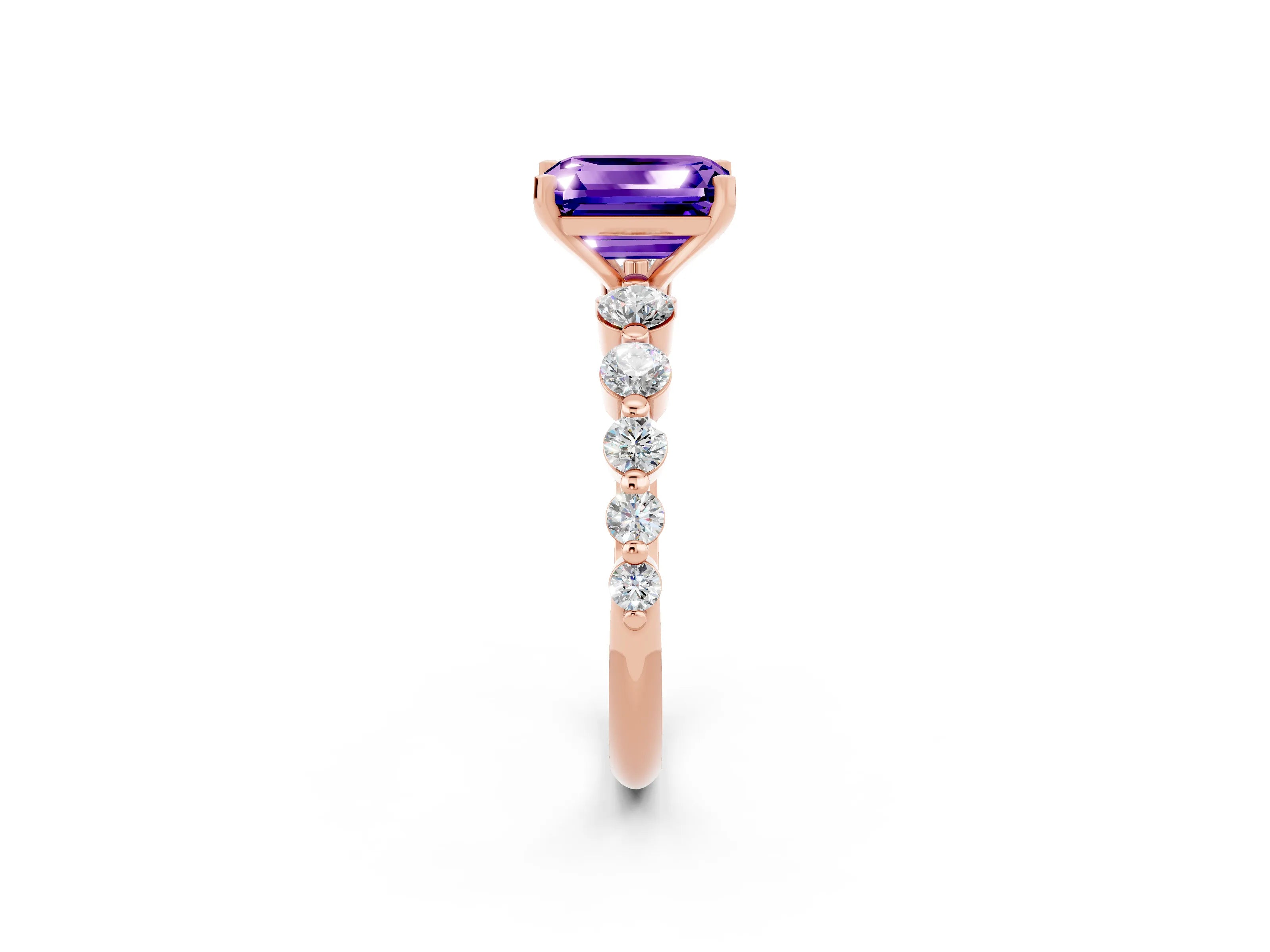 Rose gold Emerald Cut Solitaire Tanzanite Ring with Pave Band and Four-Prong Setting_2