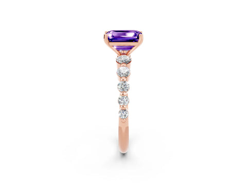 Rose gold Emerald Cut Solitaire Tanzanite Ring with Pave Band and Four-Prong Setting_2