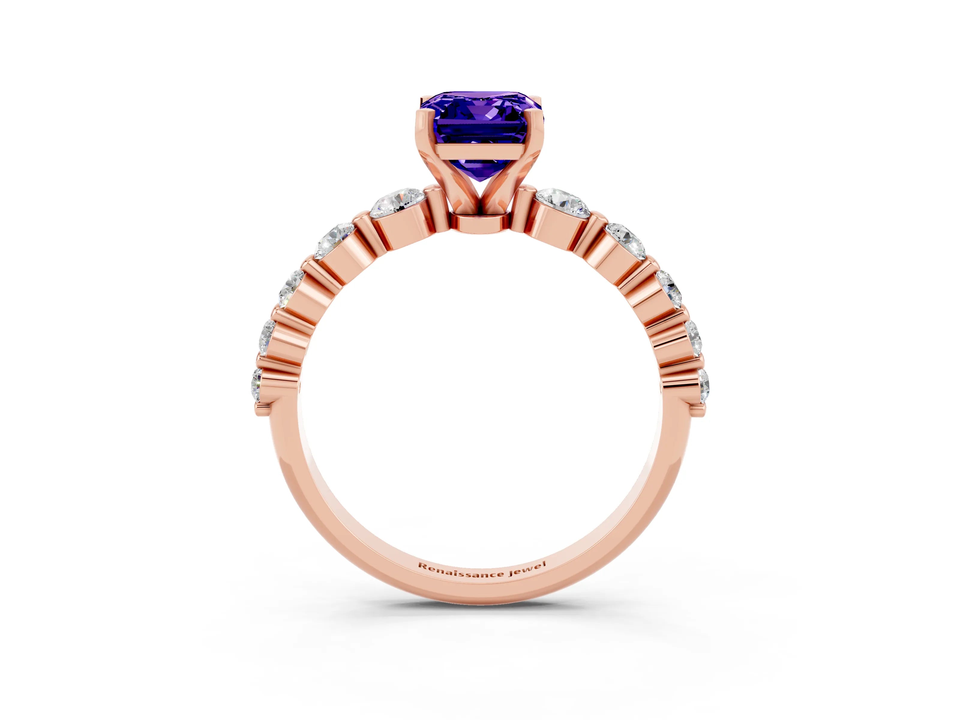 Rose gold Emerald Cut Solitaire Tanzanite Ring with Pave Band and Four-Prong Setting_3