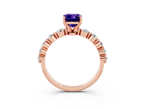 Rose gold Emerald Cut Solitaire Tanzanite Ring with Pave Band and Four-Prong Setting_3