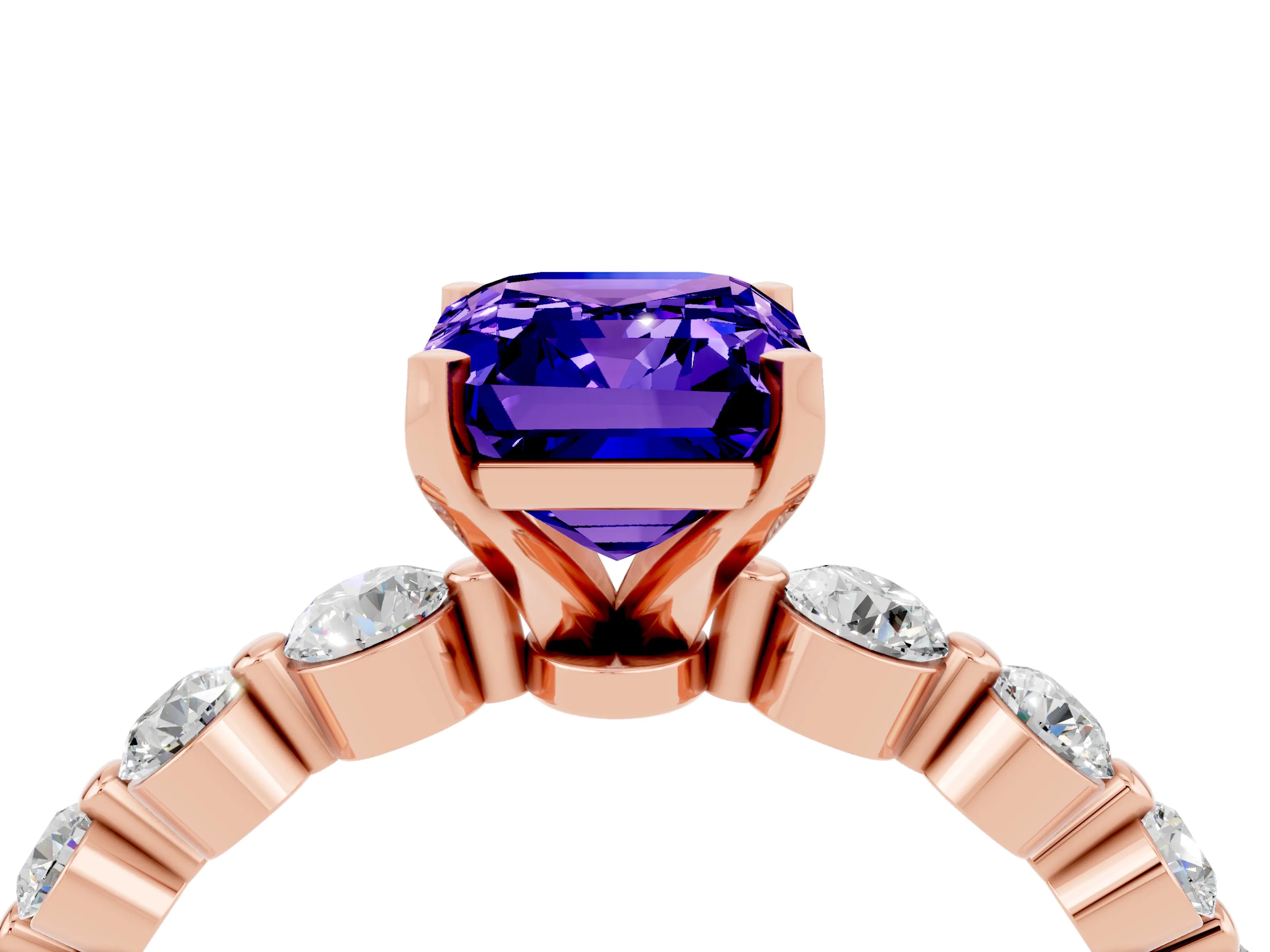 Rose gold Emerald Cut Solitaire Tanzanite Ring with Pave Band and Four-Prong Setting_4