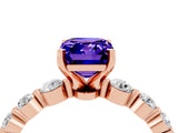 Rose gold Emerald Cut Solitaire Tanzanite Ring with Pave Band and Four-Prong Setting_4