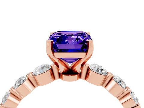 Rose gold Emerald Cut Solitaire Tanzanite Ring with Pave Band and Four-Prong Setting_4
