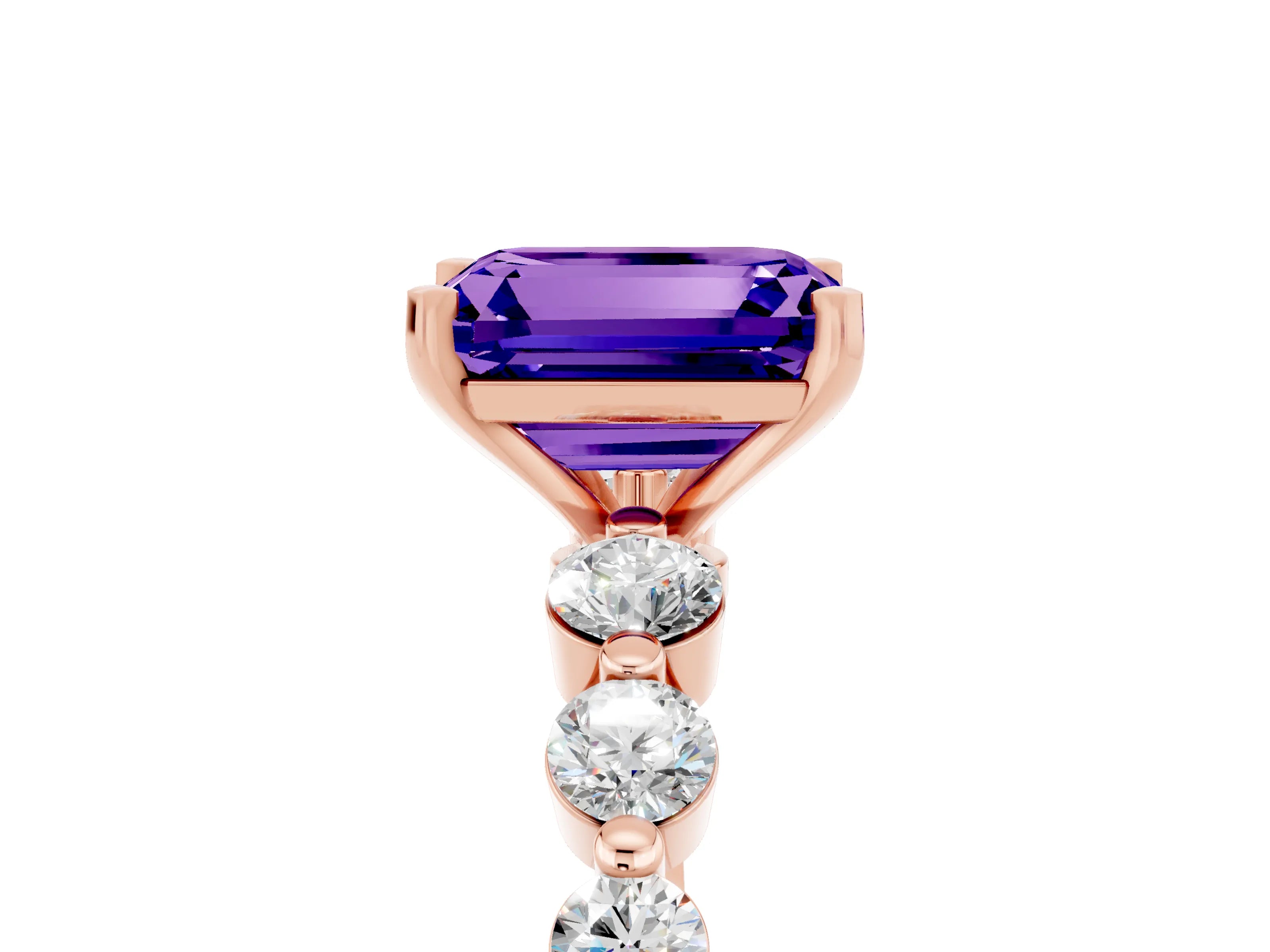 Rose gold Emerald Cut Solitaire Tanzanite Ring with Pave Band and Four-Prong Setting_5