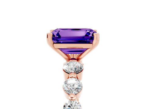 Rose gold Emerald Cut Solitaire Tanzanite Ring with Pave Band and Four-Prong Setting_5