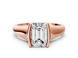 Rose gold Emerald Cut Solitaire Tension Set Diamond Ring with Split Shank Band_15