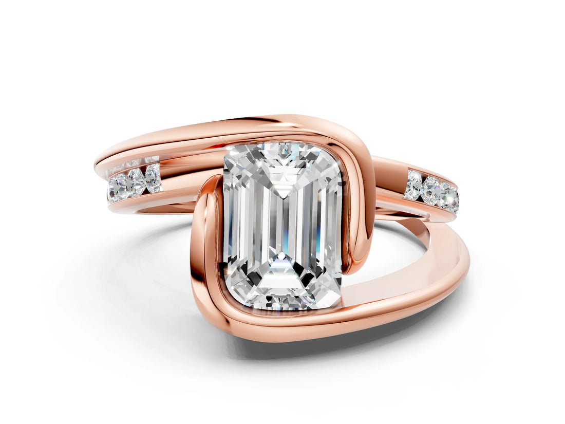 Rose gold Emerald Cut Solitaire Tension-Set Diamond Split Shank Ring_15