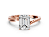 Rose gold Emerald Cut Solitaire Twist Band Ring with Four-Prong Setting_32