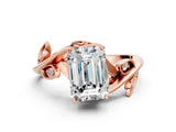 Rose gold Emerald Cut Solitaire Twist Engagement Ring with Leaf Accents and Prong Setting_15