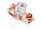 Rose gold Emerald Cut Solitaire Twist Engagement Ring with Leaf Accents and Prong Setting_16