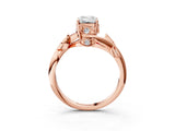 Rose gold Emerald Cut Solitaire Twist Engagement Ring with Leaf Accents and Prong Setting_18