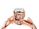 Rose gold Emerald Cut Solitaire Twist Engagement Ring with Leaf Accents and Prong Setting_19