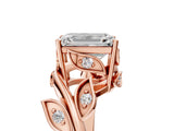 Rose gold Emerald Cut Solitaire Twist Engagement Ring with Leaf Accents and Prong Setting_20