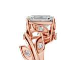 Rose gold Emerald Cut Solitaire Twist Engagement Ring with Leaf Accents and Prong Setting_20