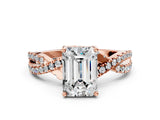 Rose gold Emerald Cut Solitaire Twist Pave Diamond Engagement Ring with Prong Setting_15