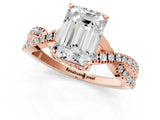 Rose gold Emerald Cut Solitaire Twist Pave Diamond Engagement Ring with Prong Setting_16