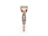 Rose gold Emerald Cut Solitaire Twist Pave Diamond Engagement Ring with Prong Setting_17