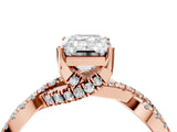 Rose gold Emerald Cut Solitaire Twist Pave Diamond Engagement Ring with Prong Setting_19