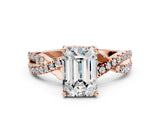 Rose gold Emerald Cut Solitaire Twist Pave Diamond Engagement Ring with Prong Setting_27