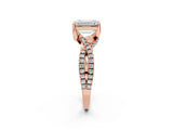 Rose gold Emerald Cut Solitaire Twist Pave Diamond Engagement Ring with Prong Setting_29