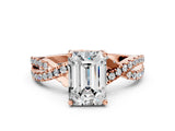 Rose gold Emerald Cut Solitaire Twist Pave Diamond Engagement Ring with Prong Setting_33