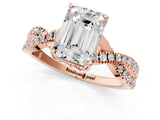 Rose gold Emerald Cut Solitaire Twist Pave Diamond Engagement Ring with Prong Setting_34