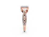 Rose gold Emerald Cut Solitaire Twist Pave Diamond Engagement Ring with Prong Setting_35