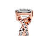 Rose gold Emerald Cut Solitaire Twist Pave Diamond Engagement Ring with Prong Setting_38