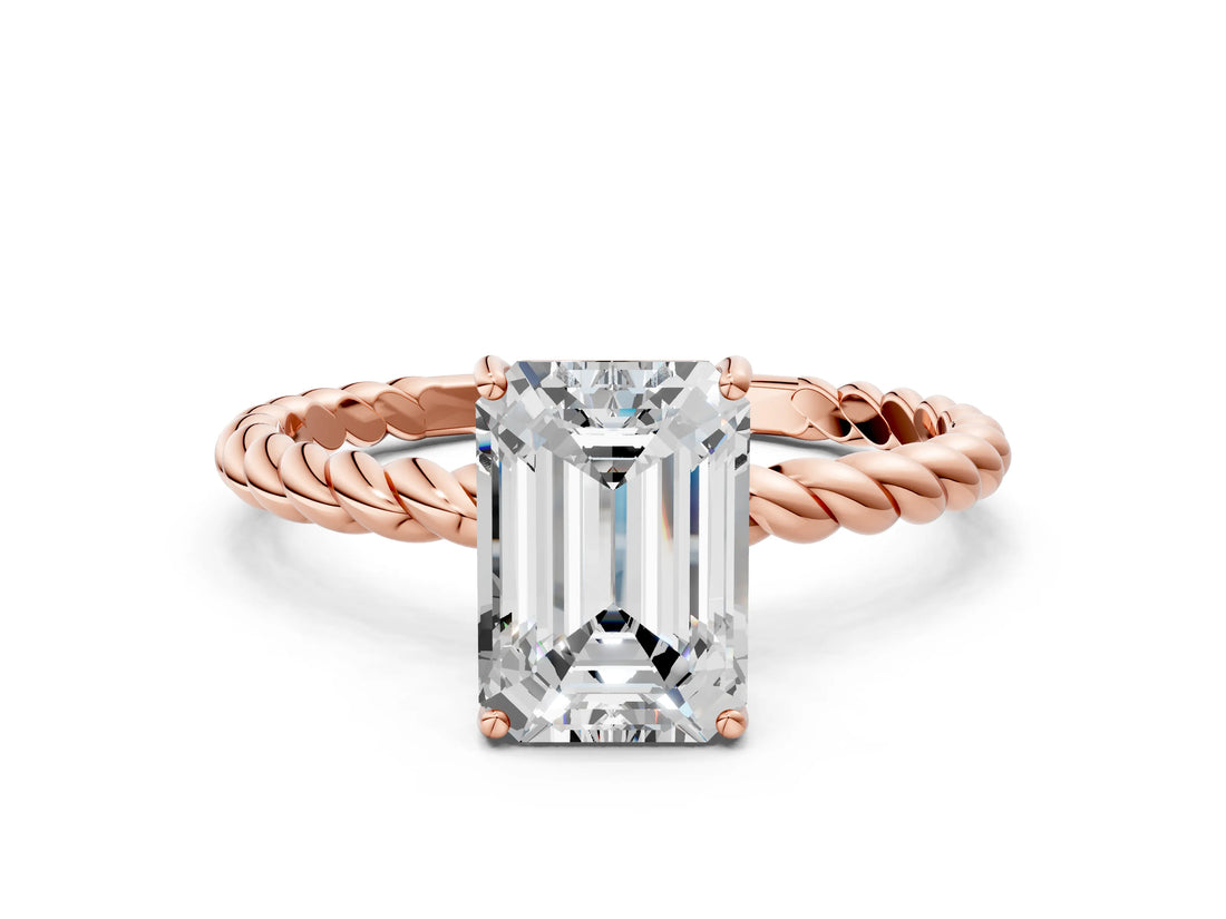 Rose gold Emerald Cut Solitaire Twisted Band 4-Prong Ring_3