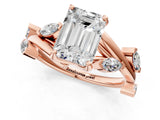 Rose gold Emerald Cut Solitaire Twisted Band Marquise Accent Prong Setting Ring_16
