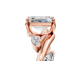Rose gold Emerald Cut Solitaire Twisted Band Marquise Accent Prong Setting Ring_20