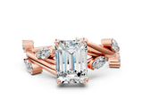 Rose gold Emerald Cut Solitaire Twisted Band Marquise Accent Prong Setting Ring_3