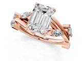 Rose gold Emerald Cut Solitaire Twisted Band Marquise Accent Prong Setting Ring_4