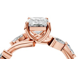 Rose gold Emerald Cut Solitaire Twisted Band Marquise Accent Prong Setting Ring_7