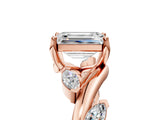 Rose gold Emerald Cut Solitaire Twisted Band Marquise Accent Prong Setting Ring_8