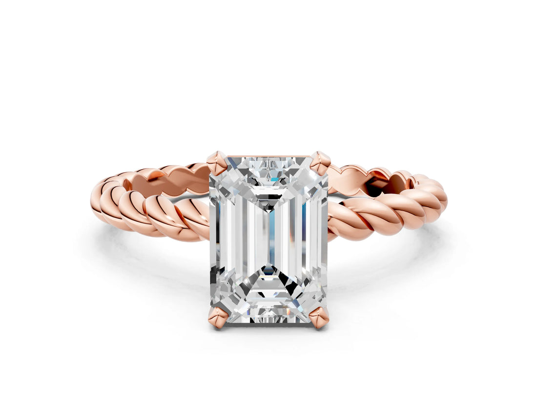 Rose gold Emerald Cut Solitaire Twisted Band with Four-Prong Setting_125