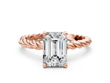 Rose gold Emerald Cut Solitaire Twisted Band with Four-Prong Setting_125