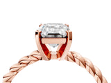 Rose gold Emerald Cut Solitaire Twisted Band with Four-Prong Setting_129