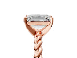 Rose gold Emerald Cut Solitaire Twisted Band with Four-Prong Setting_130