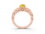 Rose gold Emerald Cut Solitaire Yellow Sapphire Leaf-Inspired Vine Band Ring with Prong Setting_27