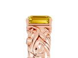 Rose gold Emerald Cut Solitaire Yellow Sapphire Leaf-Inspired Vine Band Ring with Prong Setting_29
