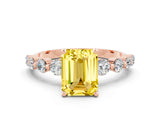 Rose gold Emerald Cut Solitaire Yellow Sapphire Ring with Pave Band and Four-Prong Setting_24
