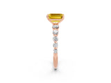 Rose gold Emerald Cut Solitaire Yellow Sapphire Ring with Pave Band and Four-Prong Setting_26