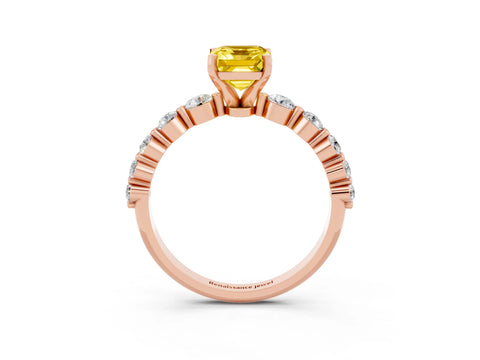 Rose gold Emerald Cut Solitaire Yellow Sapphire Ring with Pave Band and Four-Prong Setting_27