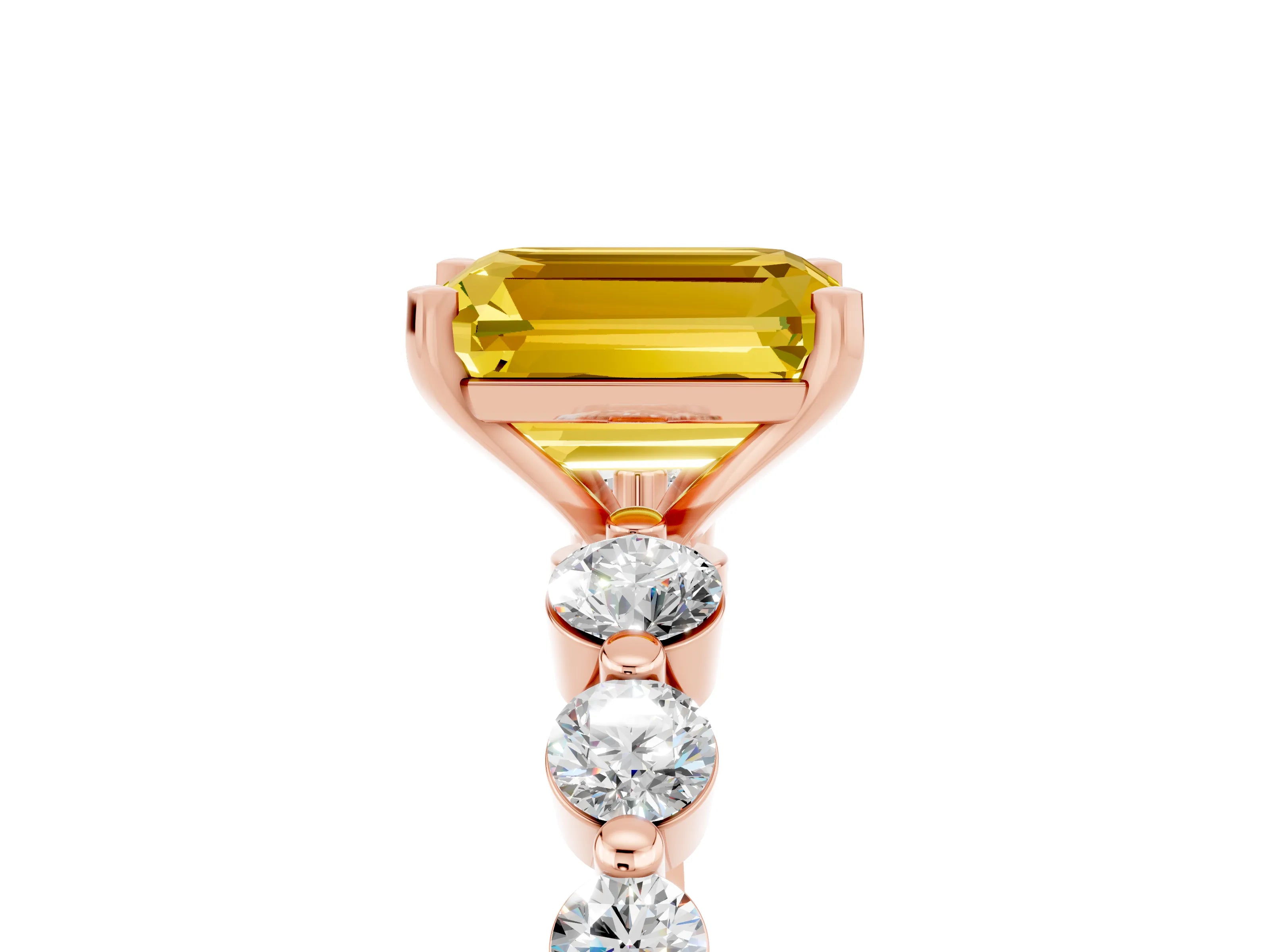 Rose gold Emerald Cut Solitaire Yellow Sapphire Ring with Pave Band and Four-Prong Setting_29