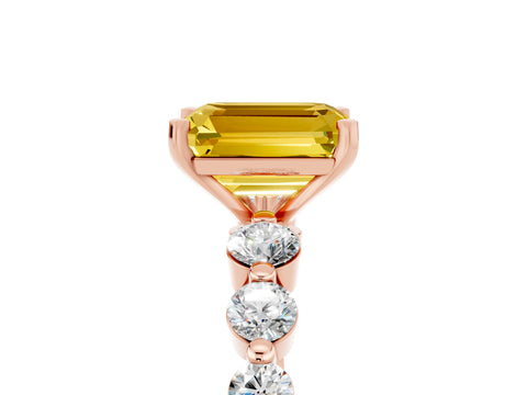 Rose gold Emerald Cut Solitaire Yellow Sapphire Ring with Pave Band and Four-Prong Setting_29