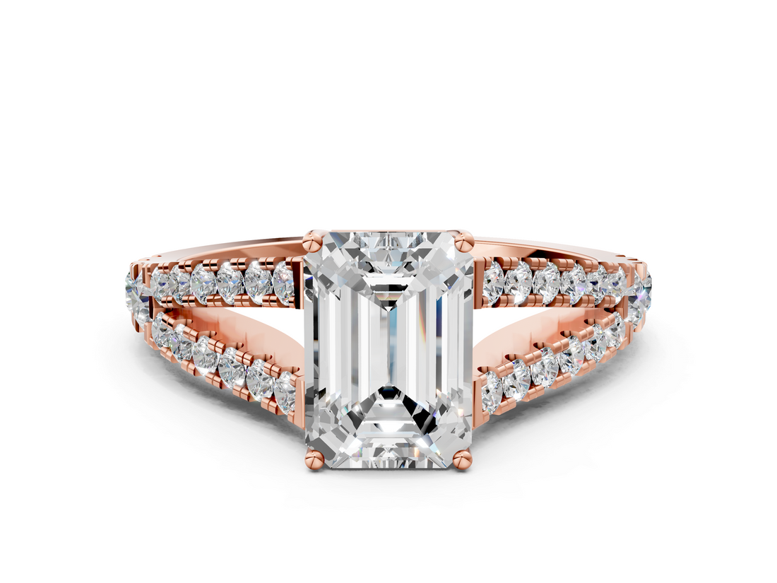 Rose gold Emerald Cut Split Shank Pave Diamond Engagement Ring with Four-Prong Setting_28