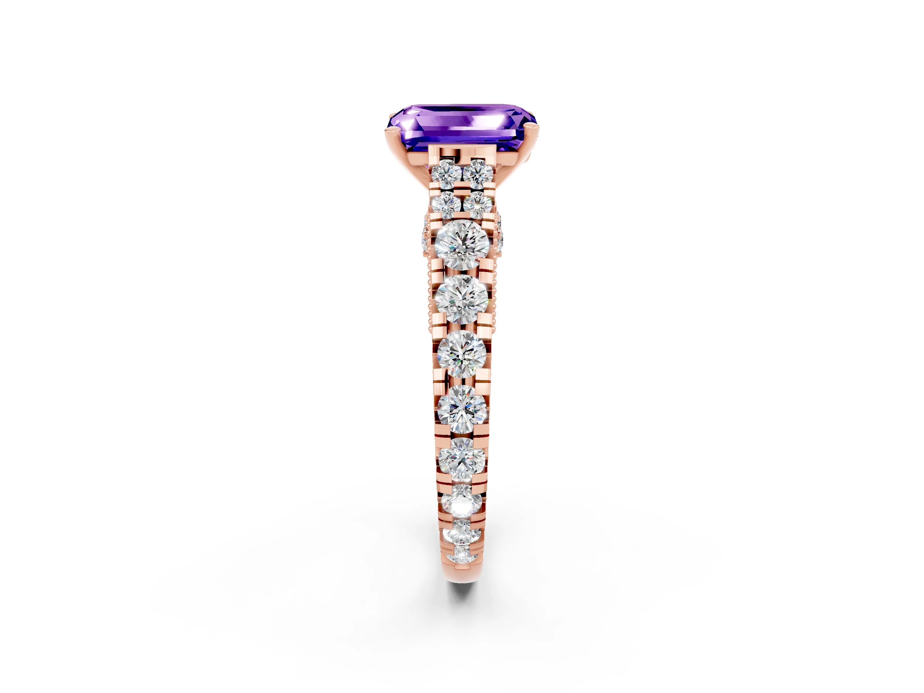 Rose gold Emerald Cut Tanzanite Classic Solitaire Ring with Pavé Band and Four-Prong Setting_2