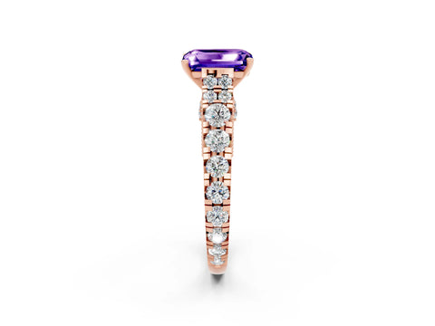Rose gold Emerald Cut Tanzanite Classic Solitaire Ring with Pavé Band and Four-Prong Setting_2