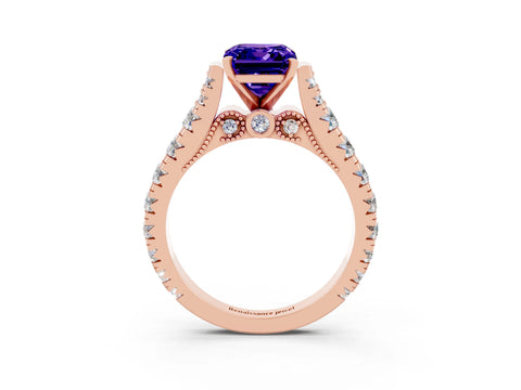 Rose gold Emerald Cut Tanzanite Classic Solitaire Ring with Pavé Band and Four-Prong Setting_3